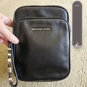 Michael Kors Dual Pocket Black Leather Crossbody Bag